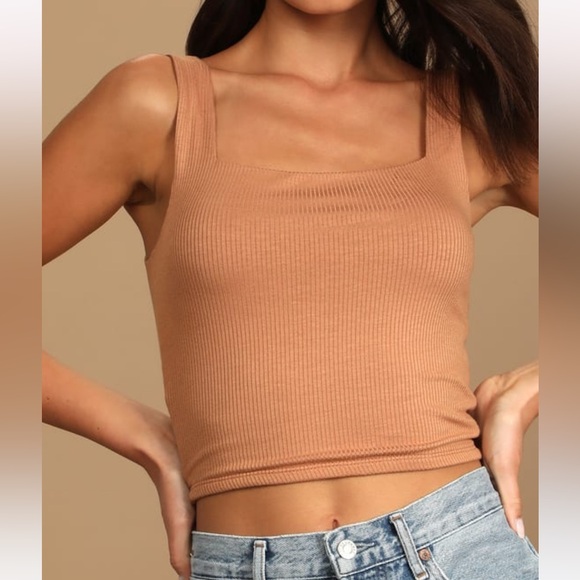 Going With You Light Brown Ribbed Square Neck Tank Top - Picture 2 of 7